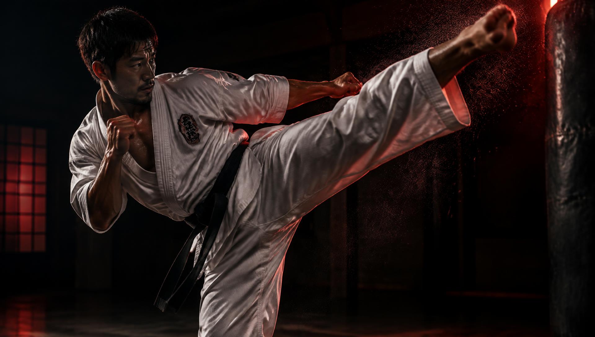Zawodnik Kyokushin wykonujący kopnięcie